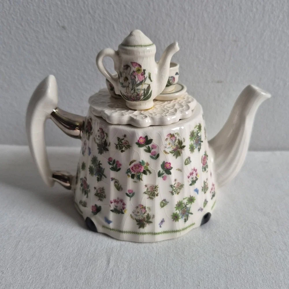 Portmeirion Miniature Teapot Victorian Tea Table Floral Chintz England Small